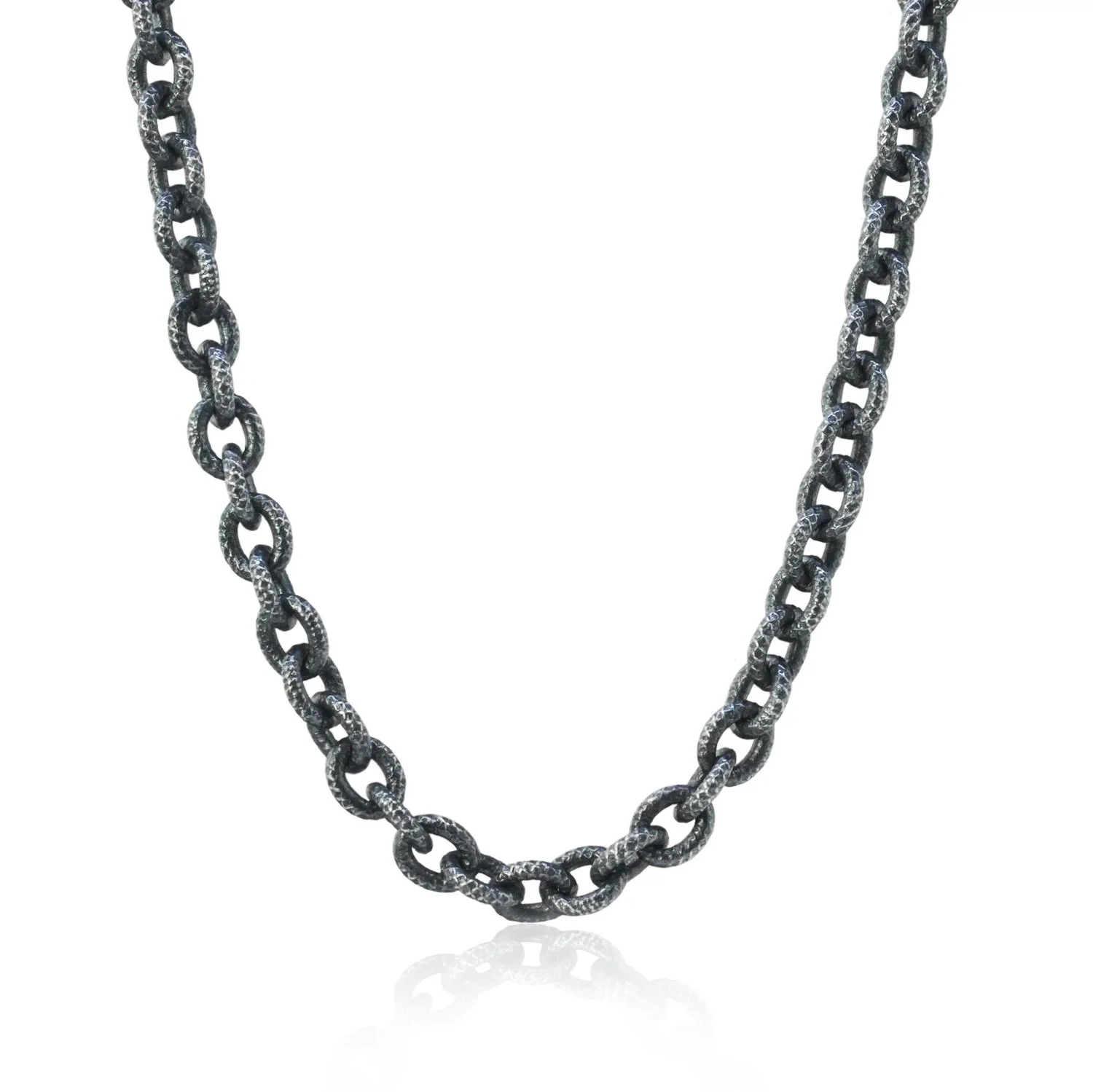 Oxidized Silver Textured Oval Cable Chain with 14k Yellow Gold